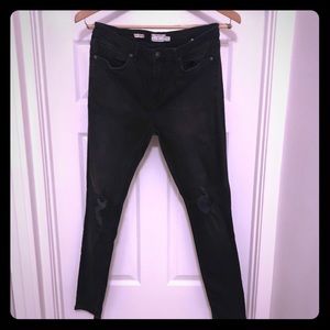 Topman Washed Black Knee Rip Spray On Skinny Jeans